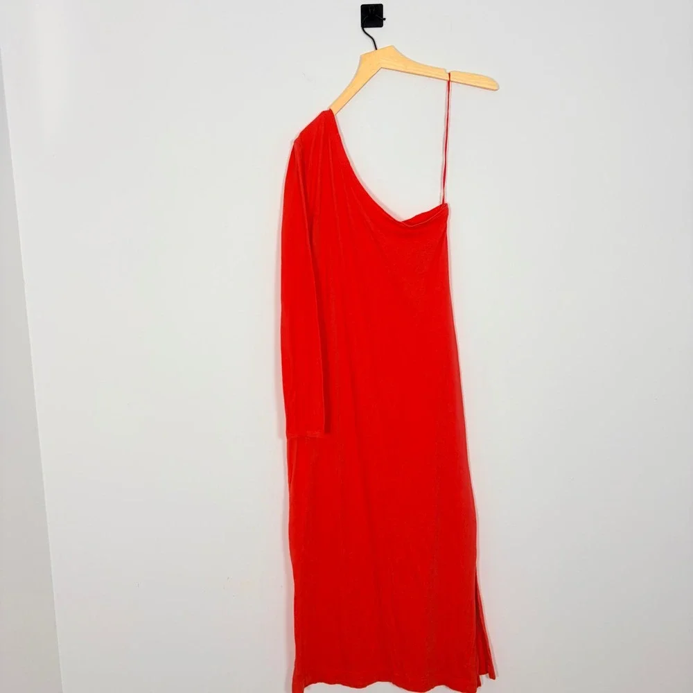 Free‎ People Beach One Shoulder Midi / Maxi Long Sleeve Dress Red Cotton Size XS - Picture 9 of 10